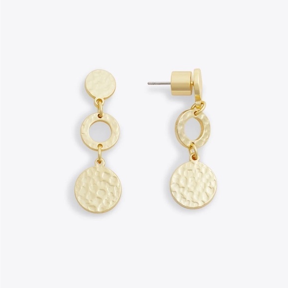 Draper James 12K Shiny Gold Plated Brass Hammered Disc Drop Earrings - Picture 1 of 4